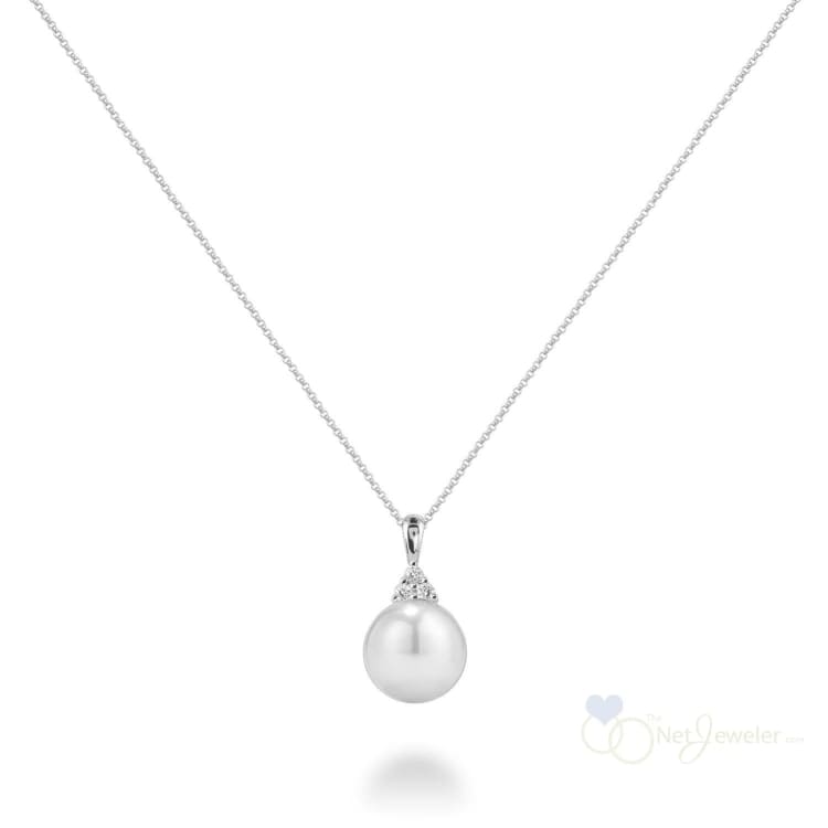 Cultured Pearl & Trinity Diamond Pendant - White Gold / Cultured Freshwater Pearl - Pendants
