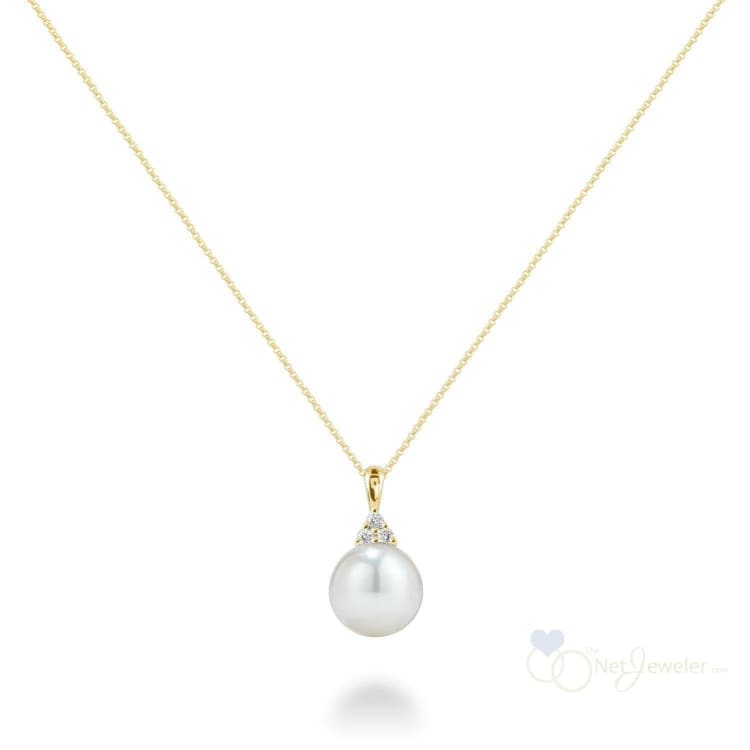 Cultured Pearl & Trinity Diamond Pendant - Yellow Gold / Cultured Freshwater Pearl - Pendants