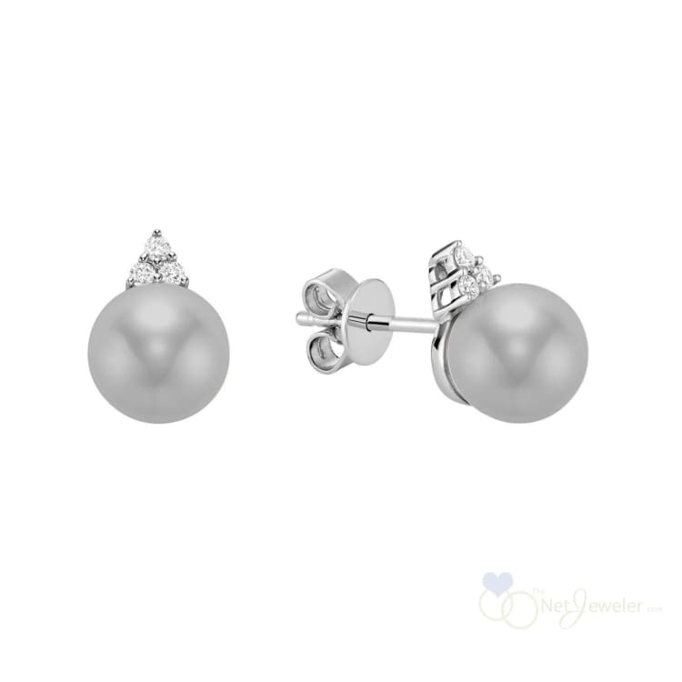 Cultured Pearl & Trinity Diamond Stud Earrings-RNB Jewellery