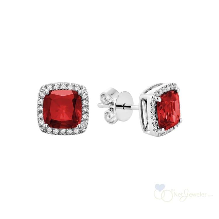 Cushion Colored Stone & Diamond Halo Stud Earrings-RNB Jewellery