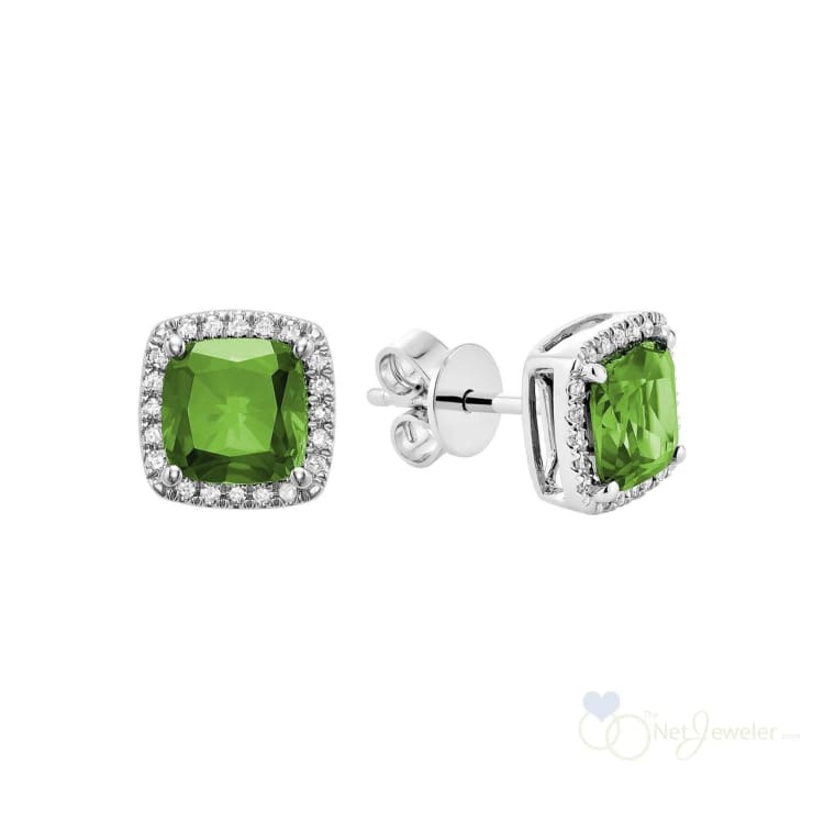 Cushion Colored Stone & Diamond Halo Stud Earrings-RNB Jewellery