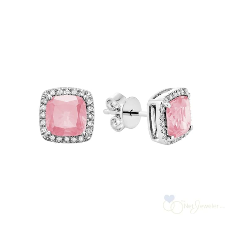Cushion Colored Stone & Diamond Halo Stud Earrings-RNB Jewellery