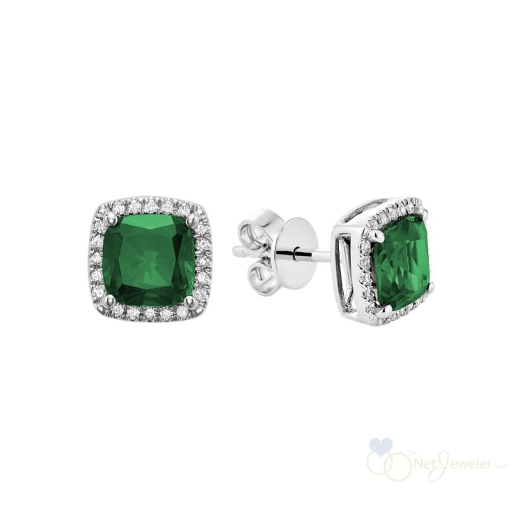 Cushion Colored Stone & Diamond Halo Stud Earrings-RNB Jewellery