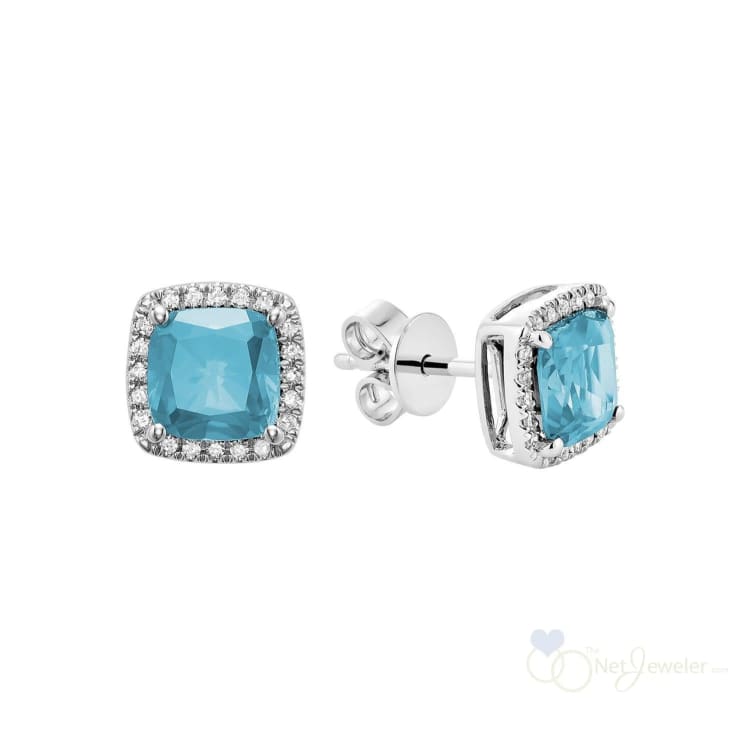 Cushion Colored Stone & Diamond Halo Stud Earrings-RNB Jewellery