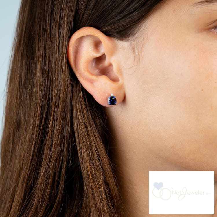 Cushion Cut Colored Stone & Diamond Stud Earrings-RNB Jewellery