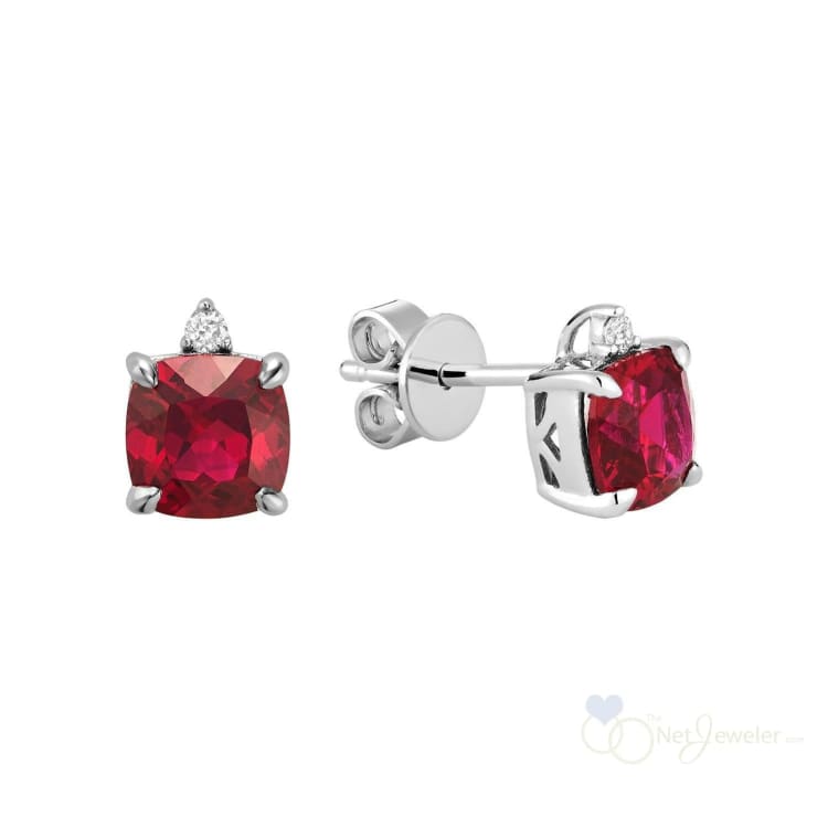Cushion Cut Colored Stone & Diamond Stud Earrings-RNB Jewellery