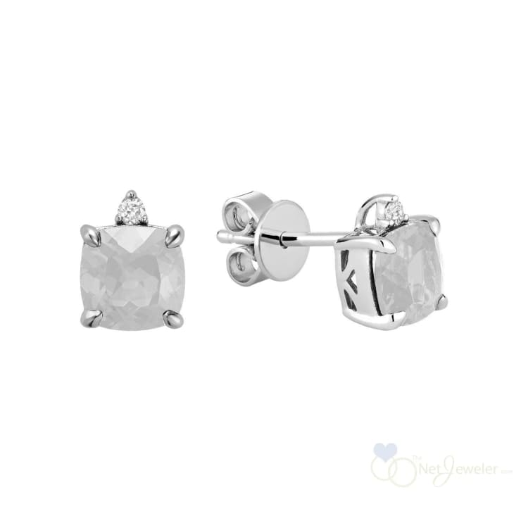 Cushion Cut Colored Stone & Diamond Stud Earrings-RNB Jewellery