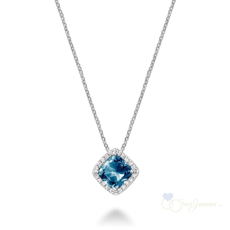 Cushion Cut Colored Stone Halo Diamond Pendant-RNB Jewellery
