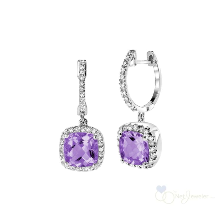 Cushion Cut Precious Stone & Diamond Halo Dangle Earrings-RNB Jewellery