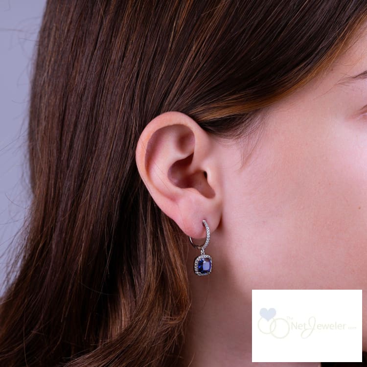 Cushion Cut Precious Stone & Diamond Halo Dangle Earrings-RNB Jewellery