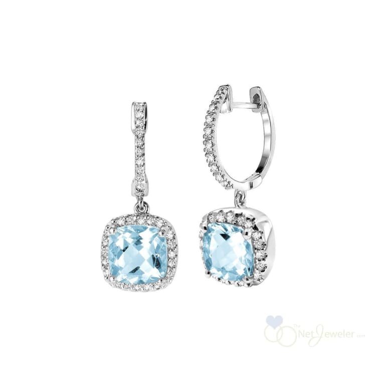 Cushion Cut Precious Stone & Diamond Halo Dangle Earrings-RNB Jewellery
