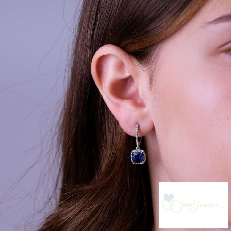 Cushion Cut Precious Stone & Diamond Halo Dangle Earrings-RNB Jewellery