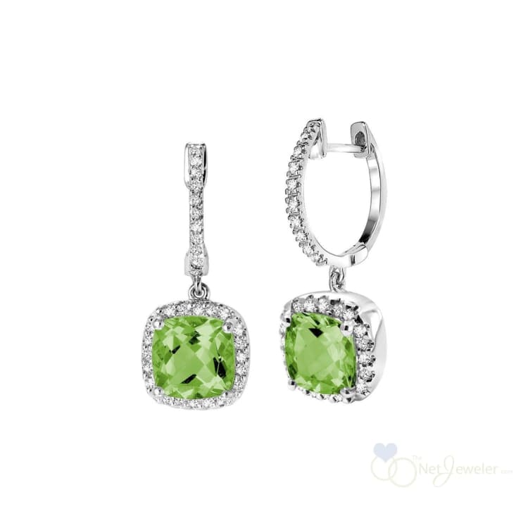 Cushion Cut Precious Stone & Diamond Halo Dangle Earrings-RNB Jewellery