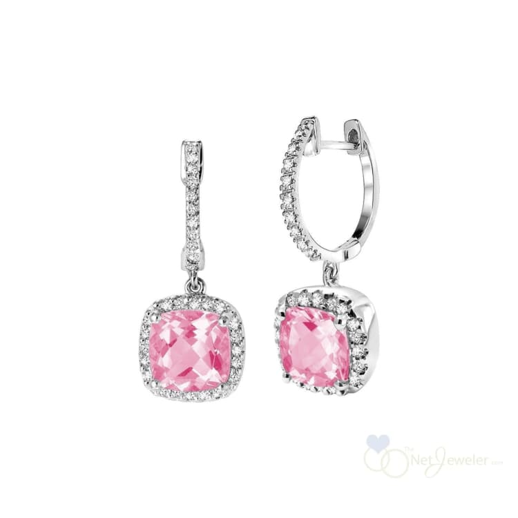 Cushion Cut Precious Stone & Diamond Halo Dangle Earrings-RNB Jewellery