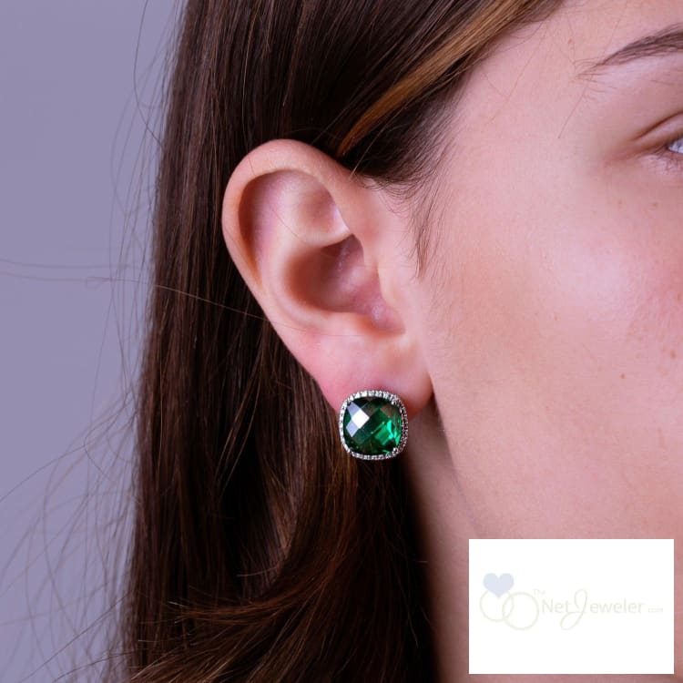 Cushion Cut Precious Stone & Diamond Halo Earrings - Earrings
