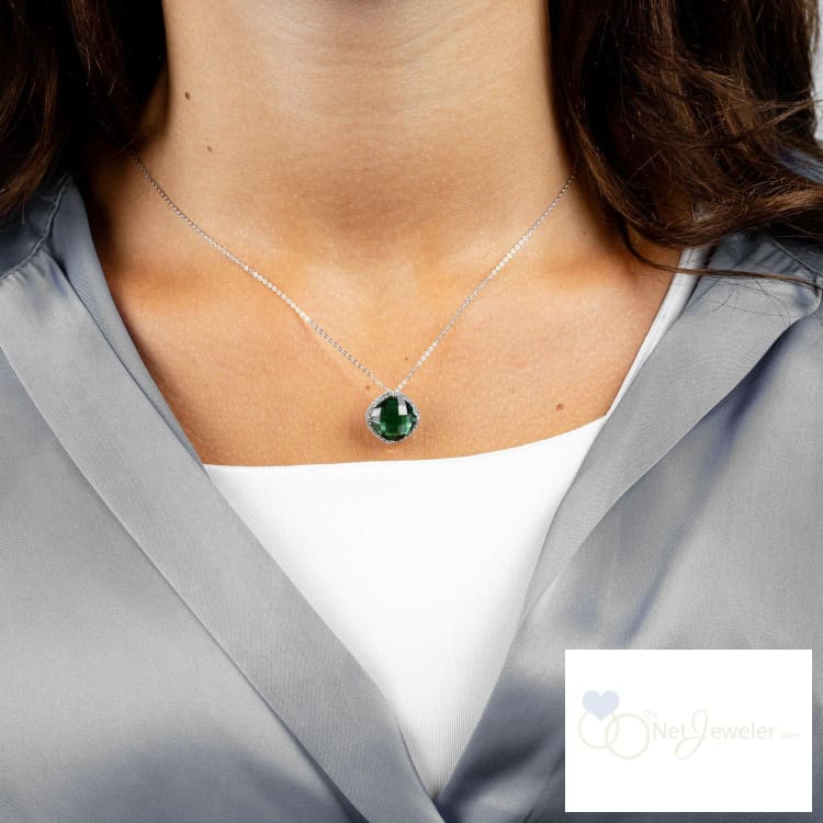 Cushion Cut Precious Stone & Diamond Halo Pendant-RNB Jewellery