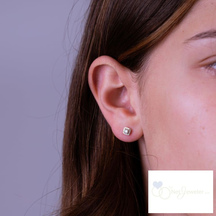 Cushion Mount Diamond Halo Stud Earrings - Earrings