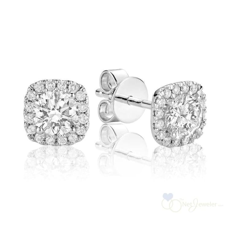 Cushion Mount Diamond Halo Stud Earrings - White Gold / 0.23CTDI / Closeout - Earrings