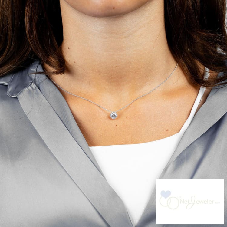 Cushion Shape Halo Diamond Pendant - Pendants