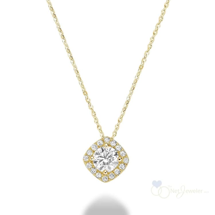 Cushion Shape Halo Diamond Pendant - Yellow Gold / 0.50CTDI / Closeout - Pendants