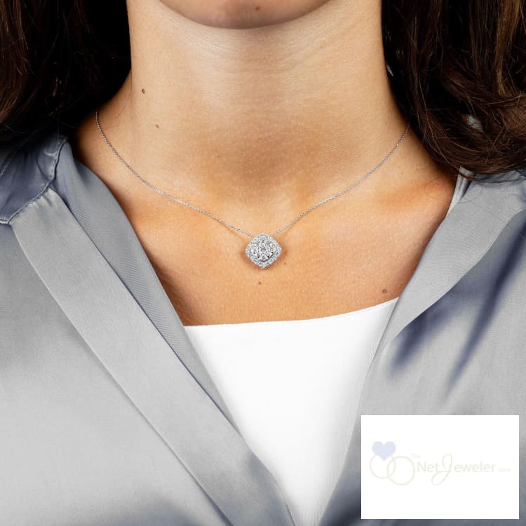 Cushion Shape Pave Halo Diamond Pendant - Pendants