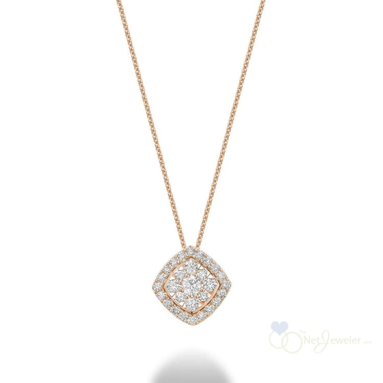 Cushion Shape Pave Halo Diamond Pendant - Rose Gold / Closeout - Pendants