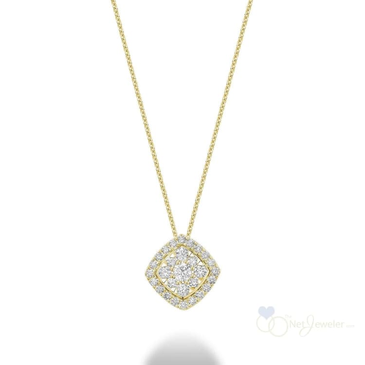 Cushion Shape Pave Halo Diamond Pendant - Yellow Gold / Closeout - Pendants