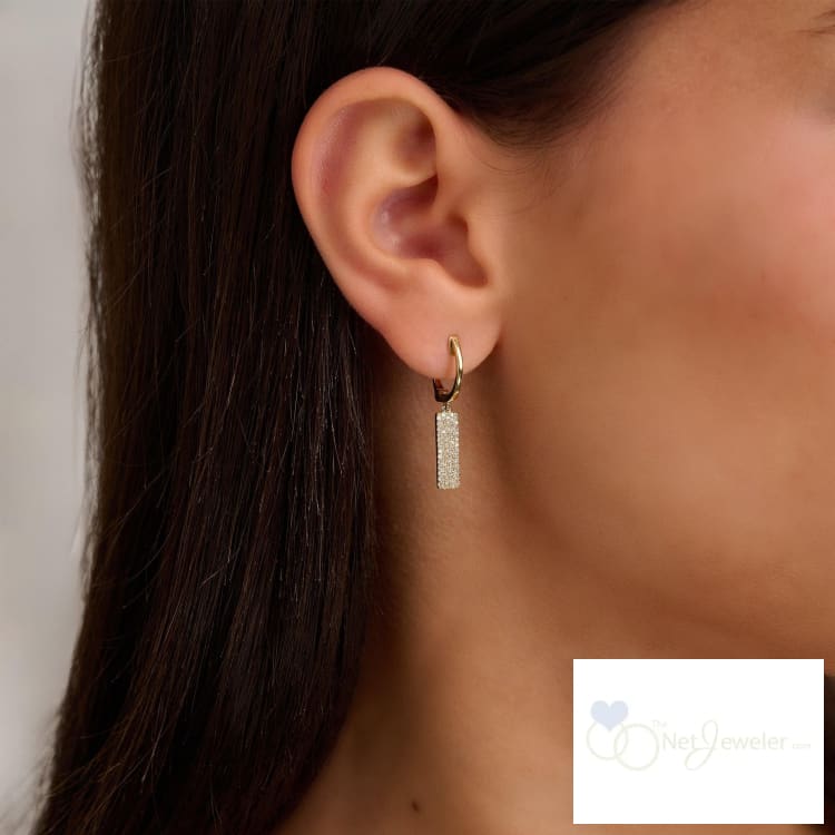 Diamond Pave Dangling Hoop Earrings - Thenetjeweler