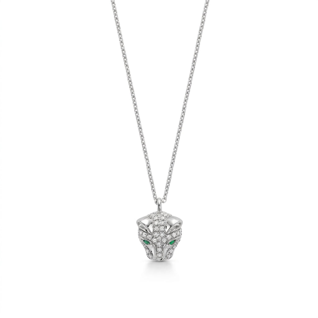 14K Gold Panther Head Pendant with Diamonds & Green Eyes - The Net Jeweler