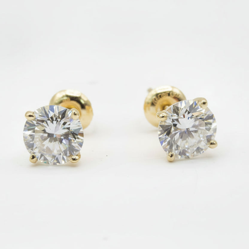 2-carat total weight, VVS EF Lab Grown Diamond Solitaire Stud Earrings set in 14K Gold - Thenetjeweler