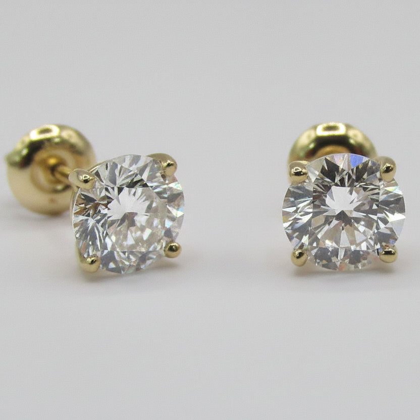 2-carat total weight, VVS EF Lab Grown Diamond Solitaire Stud Earrings set in 14K Gold - Thenetjeweler