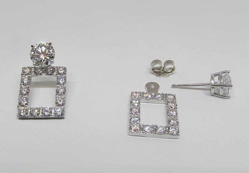 Convertible Diamond Square Shaped Drop Earrings - TheNetJeweler