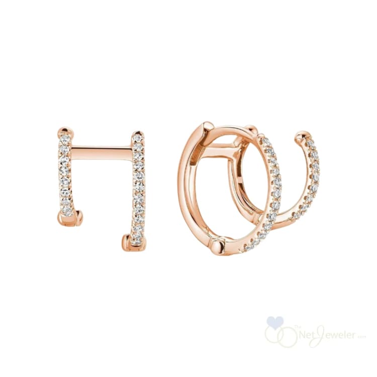 Double Huggie Diamond Earrings -Thenetjeweler