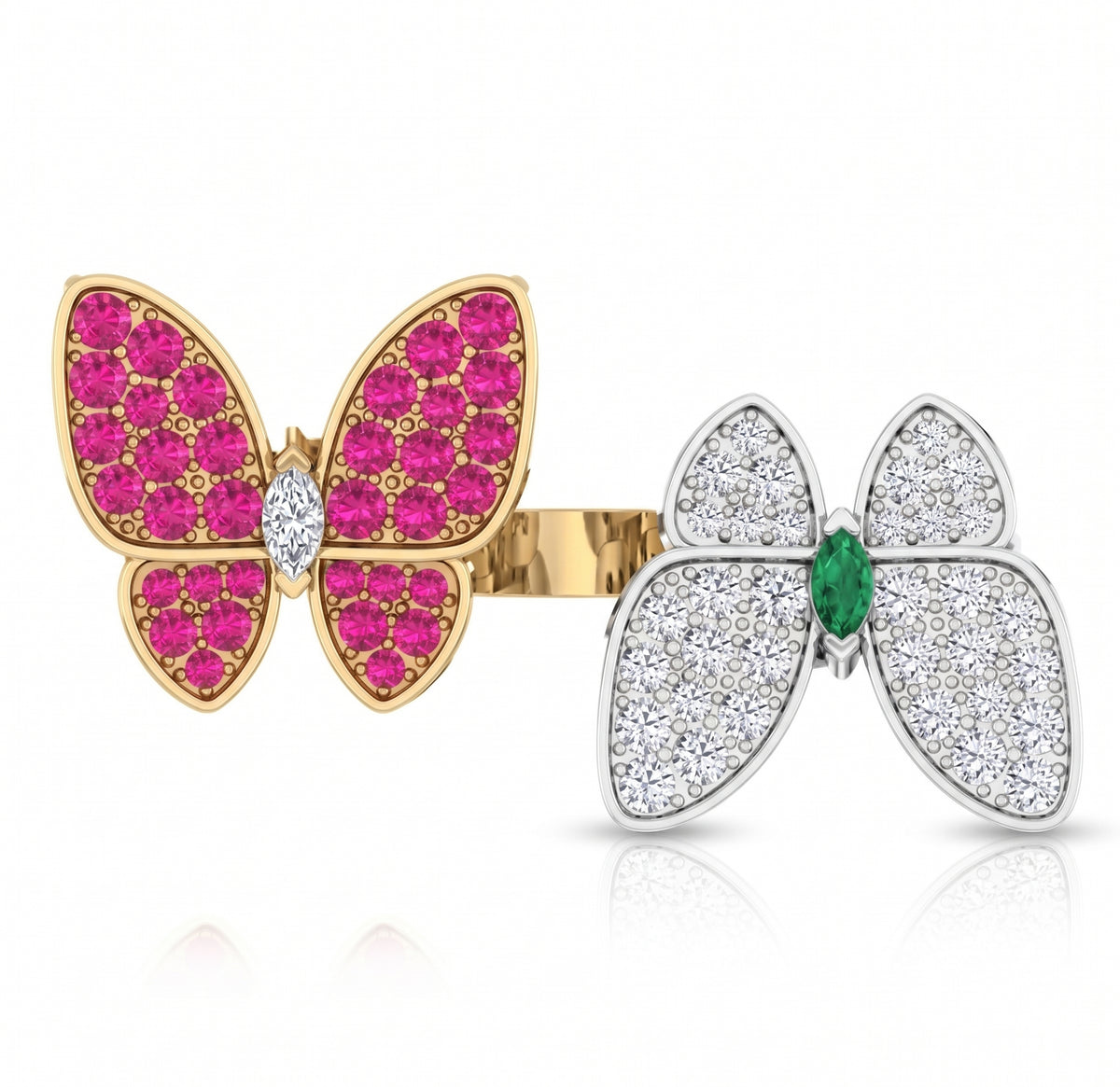 Bague double papillon serti en or bicolore 14 carats