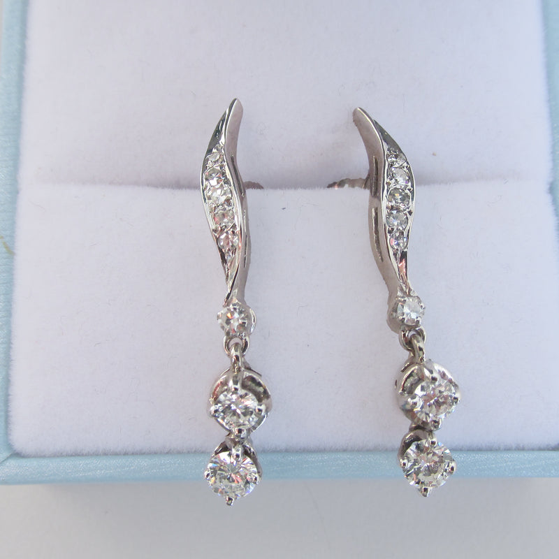Vintage Natural Round Diamond Dangle Stud Earrings |- Thenetjeweler
