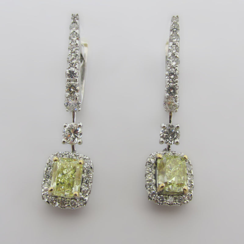 Natural Fancy Yellow Radiant Cut Diamond Drop Earrings 18k - Thenetjeweler