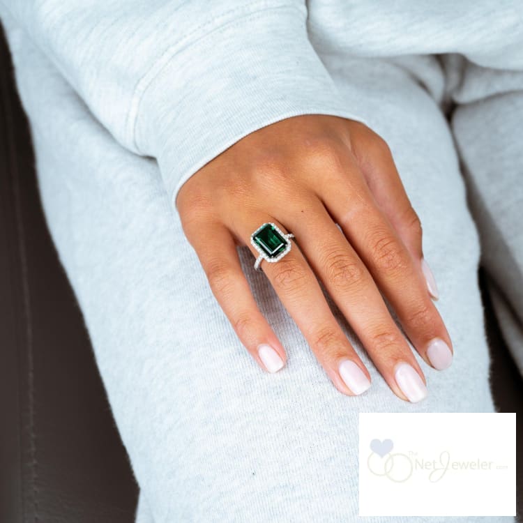 Emerald Cut Gemstone & Diamond Ring-RNB Jewellery