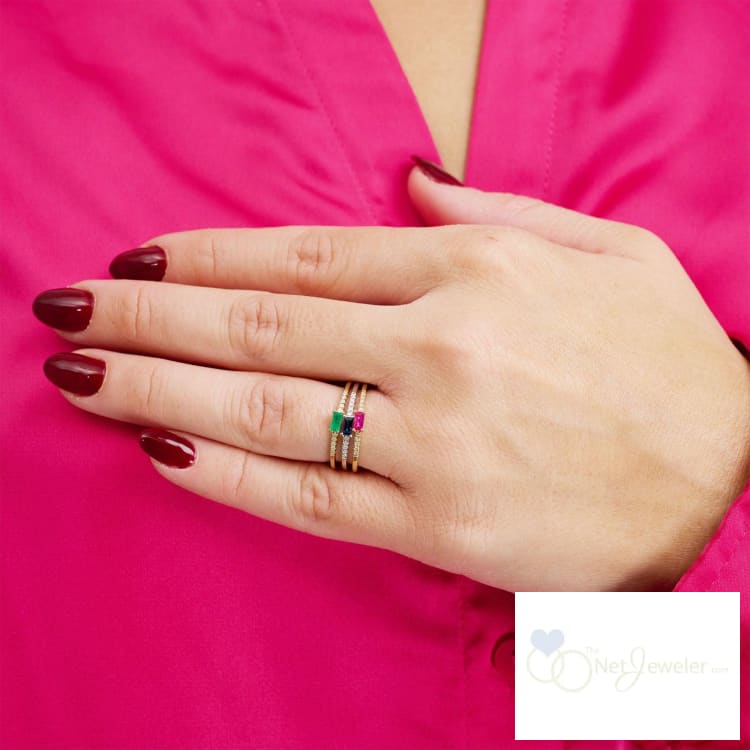 Emerald Cut Solitaire Precious Stone and Diamond Ring-RNB Jewellery