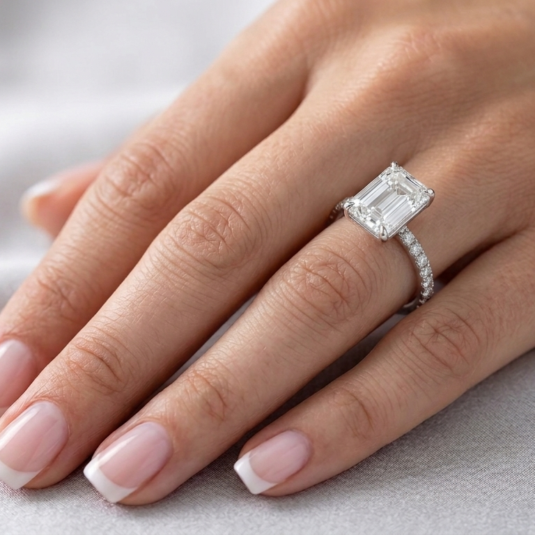 Emerald cut Diamond side stones engagement ring The net jeweler by Importex