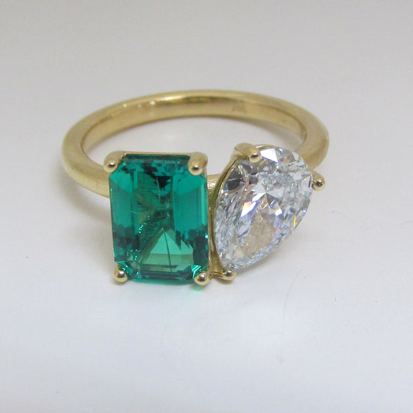 Toi Et Moi Ring Emerald And Diamond 18kt Yellow Gold- Thenetjeweler