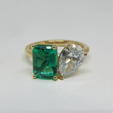 Toi Et Moi Ring Emerald And Diamond 18kt Yellow Gold - Thenetjeweler