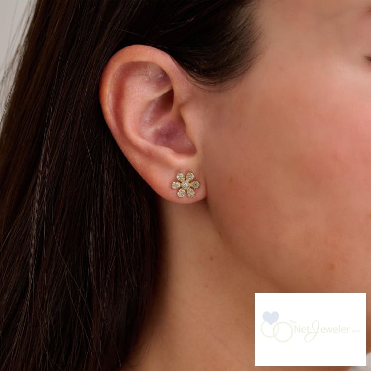 Flower Diamond Stud Earrings-RNB Jewellery