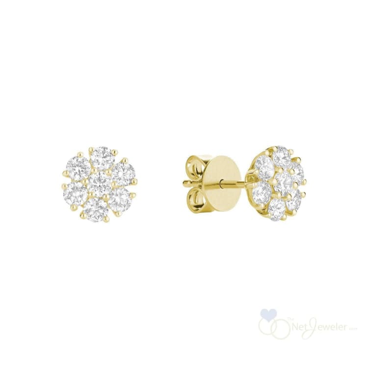 Flower Diamond Stud Earrings - Yellow Gold / Closeout - Earrings