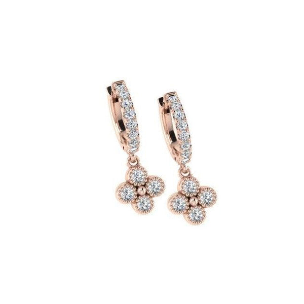 Diamond Flower Earrings 14k Rose Gold - Thenetjeweler
