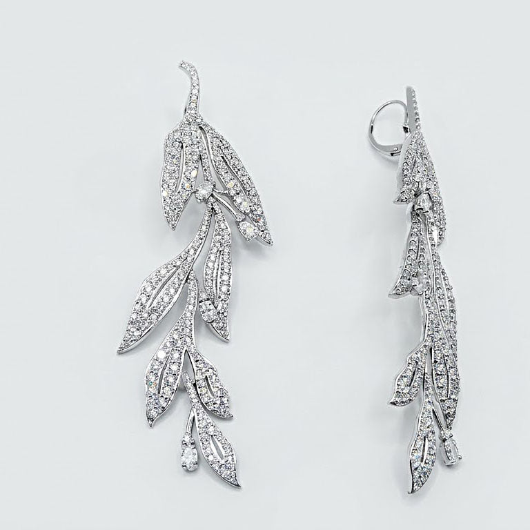 Botanical 14k White Gold Diamond Drop Earrings