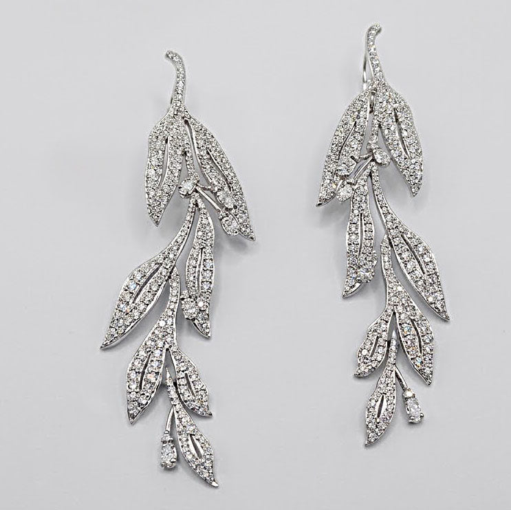 Botanical 14k White Gold Diamond Drop Earrings