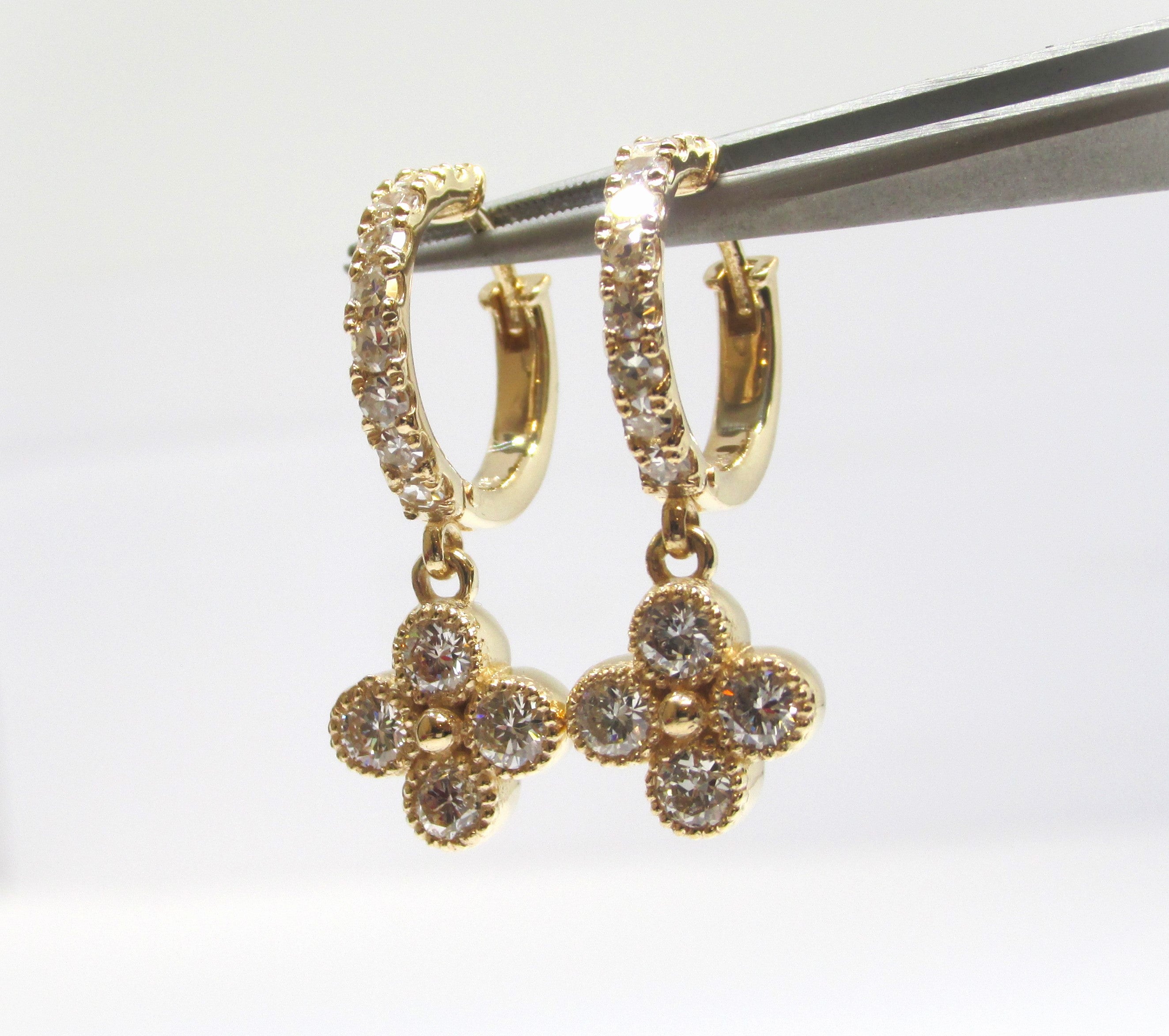 Diamond Flower Earrings 14k Rose Gold - Thenetjeweler