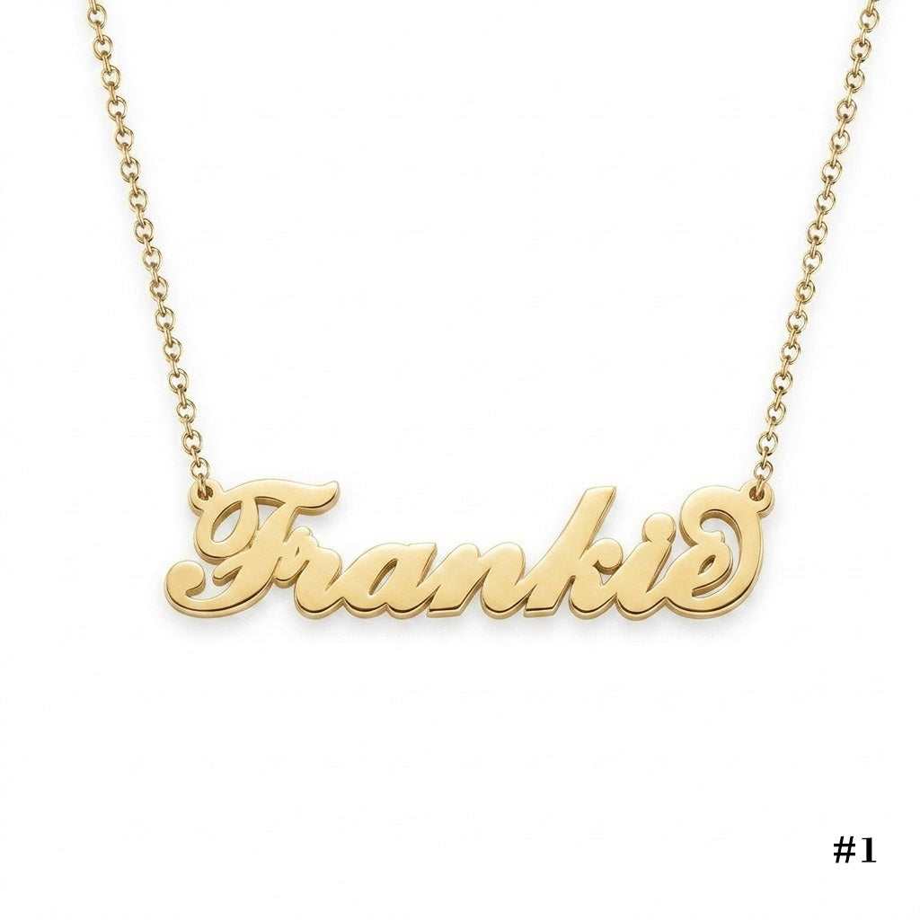 Personalized Frankie Name Necklace in 14K Gold – Custom Script Pendant