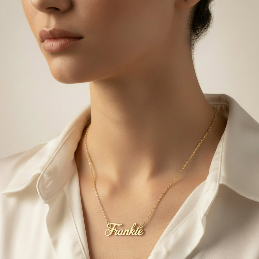 Personalized Frankie Name Necklace in 14K Gold – Custom Script Pendant