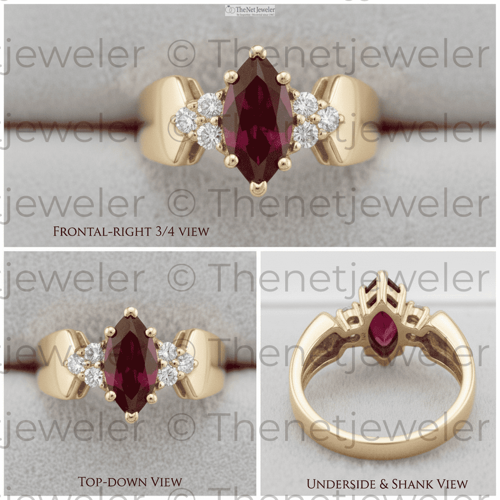 Marquise Lab-Grown Ruby & Diamond Ring — 14K Yellow Gold